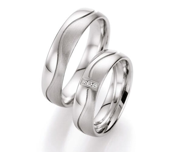 Zilveren Trouwringen Diamant STR004 3 Zilveren Trouwringen met Diamant Golf