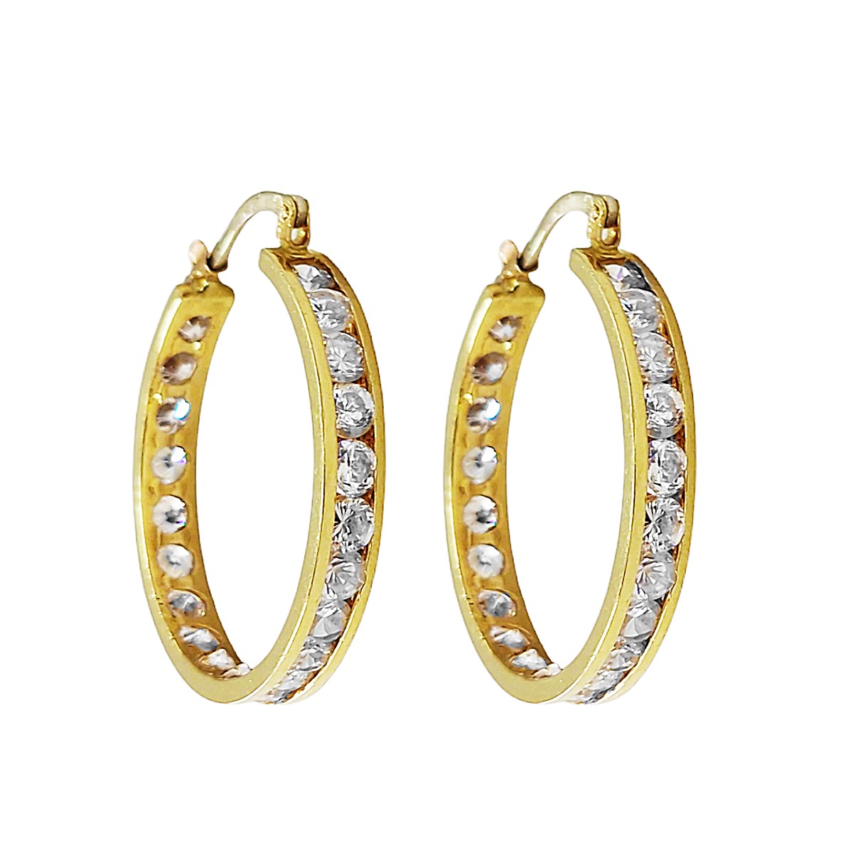 Gouden Oorringen 26 mm 4 mm Zirkonia 14 karaats 3 Gouden Oorringen 26 mm 4 mm Zirkonia 14 karaats