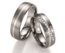 Titanium met Witgoud Trouwring Diamant Gematteerd