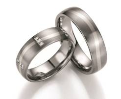 Titanium met Witgoud Trouwring Diamant Mat Golvend