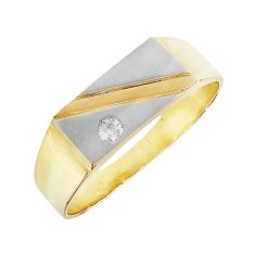 Gouden Herenring Zegelring Tricolor Zirkonia 14 karaats