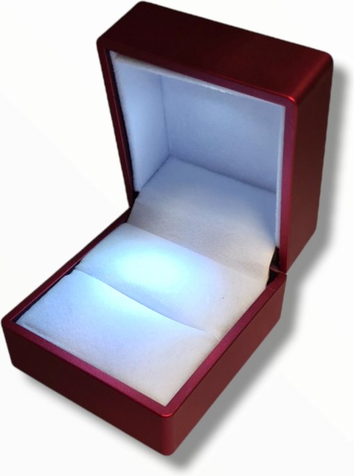 LED licht Ringdoosje rood - aanzoek - verloving - sieradendoos - bruiloft - huwelijksaanzoek - liefde - Valentijnsdag - ring - verlichting - lichtje - met licht