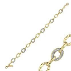 Gouden Paperclip Schakelarmband zirkonia 14 karaats