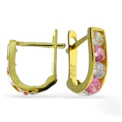 Gouden Kinder Baby Oorbellen 9 mm 2.8 mm roze zirkonia 14 karaats