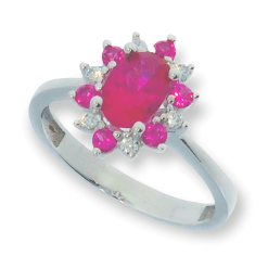 Witgouden Damesring Rood Zirkonia 14 karaats