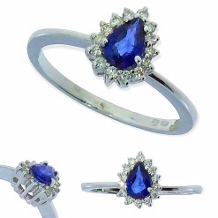 Witgouden Damesring Diamant 0.14 ct Saffier 0.36 ct 18 karaats