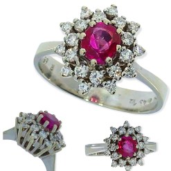 Witgouden Damesring Diamant 0.43 ct Robijn 0.86 ct 14 karaats