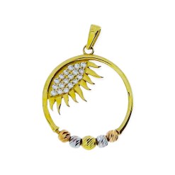 Gouden Ketting Zon Hanger Zirkonia 14 karaats