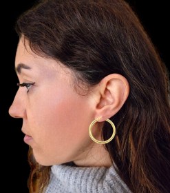 Alternative view of Gouden Oorringen Glans Ronde Buis 35 mm 2.5 mm 14 karaats