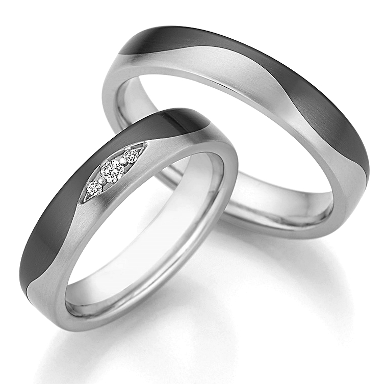 Zwarte Zirkonium Titanium Trouwringen 79-10040 3 Zwarte Zirkonium Titanium Trouwringen 79-10040