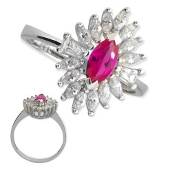 Witgouden damesring robijn zirkonia 14 karaats