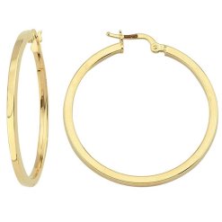 Gouden Oorringen Glans Vierkant Buis 24 mm 2 mm 14 karaats