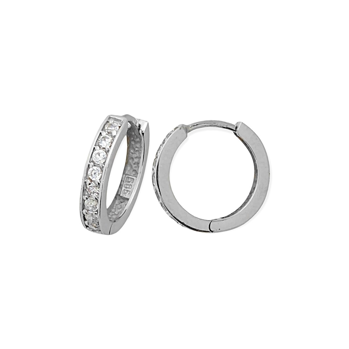 Witgouden Klap Oorringen 16 mm 3 mm Zirkonia 14 karaats 3 Witgouden Klap Oorringen 16 mm 3 mm Zirkonia 14 karaats