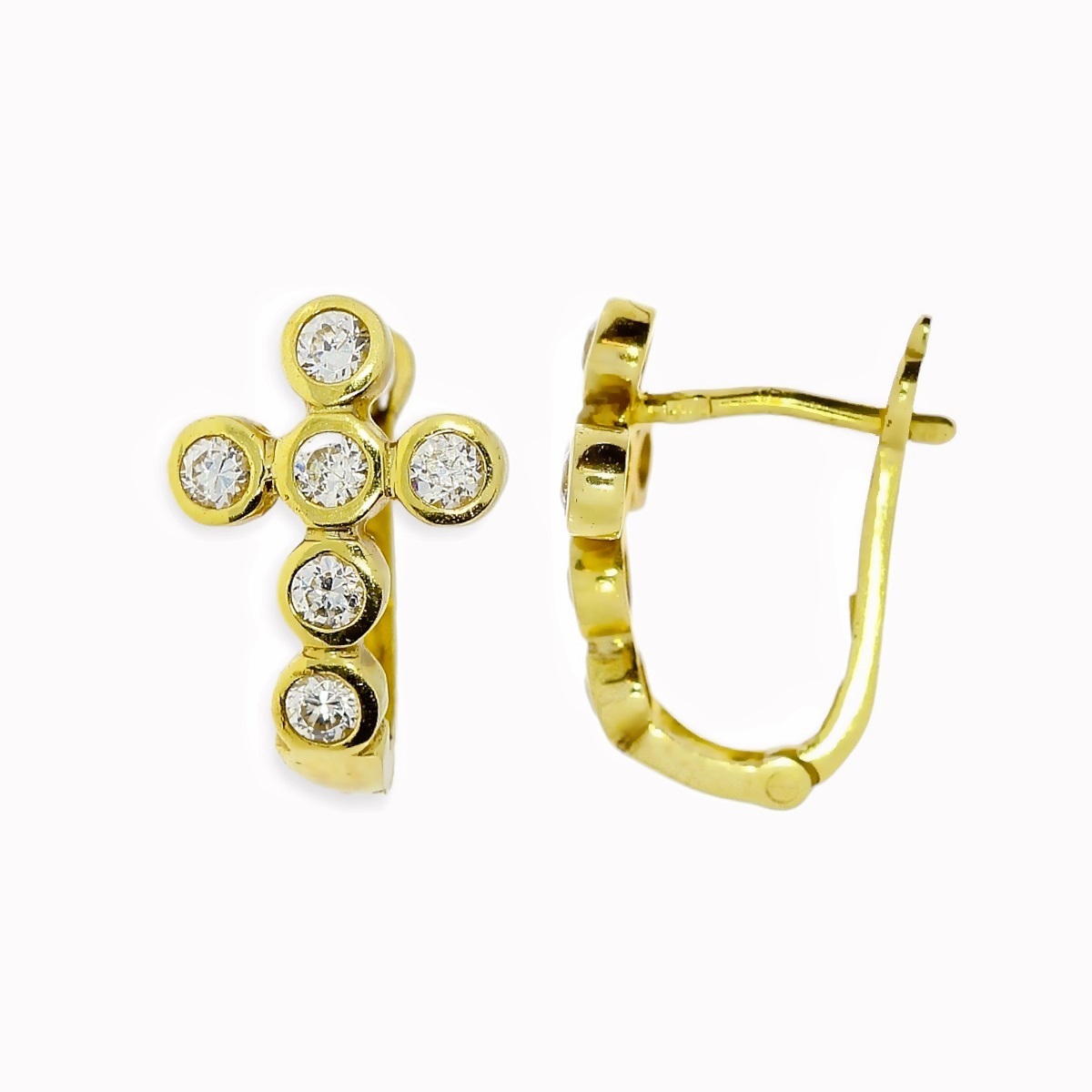 Gouden Klap Oorbellen Kruis 15 mm 10.5 mm Zirkonia 14 karaats 3 Gouden Klap Oorbellen Kruis 15 mm 10.5 mm Zirkonia 14 karaats