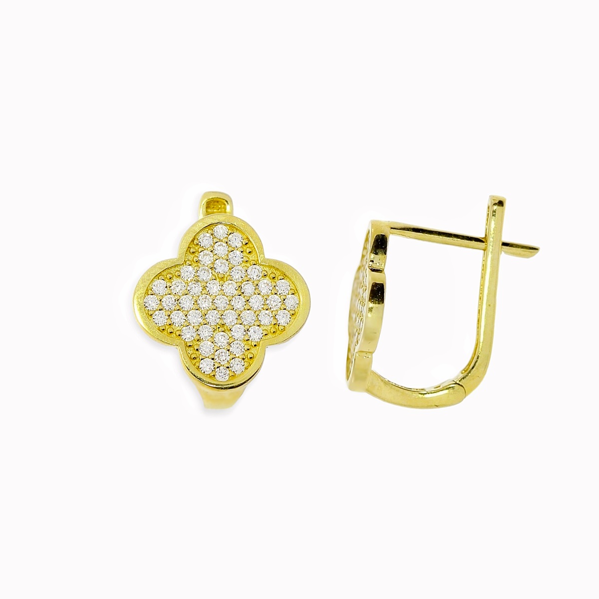 Gouden Klap Oorringen Klaver 13 mm 12.5 mm Zirkonia 14 karaats 3 Gouden Klap Oorringen Klaver 13 mm 12.5 mm Zirkonia 14 karaats