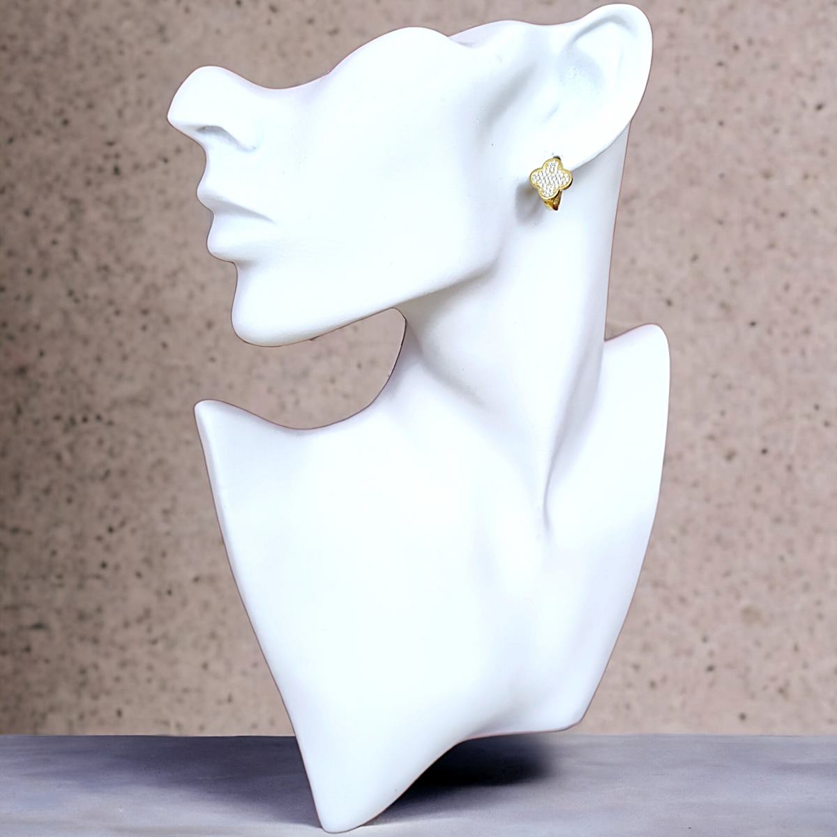 Gouden Klap Oorringen Klaver 13 mm 12.5 mm Zirkonia 14 karaats 4 Gouden Klap Oorringen Klaver 13 mm 12.5 mm Zirkonia 14 karaats