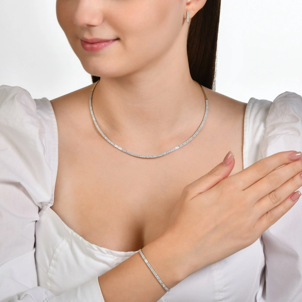 Gouden Bicolor Armband Zirkonia 18 cm 14 karaats 5 Gouden Bicolor Armband Zirkonia 18 cm 14 karaats - Afbeelding 3