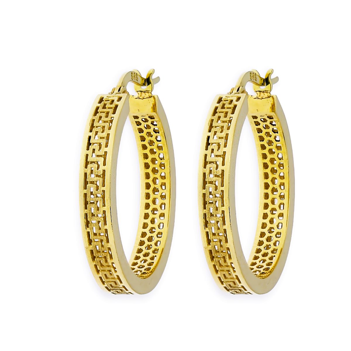 Gouden Oorringen 20 mm 4 mm 14 karaats met Griekse tekens 3 Gouden Oorringen 20 mm 4 mm 14 karaats met Griekse tekens