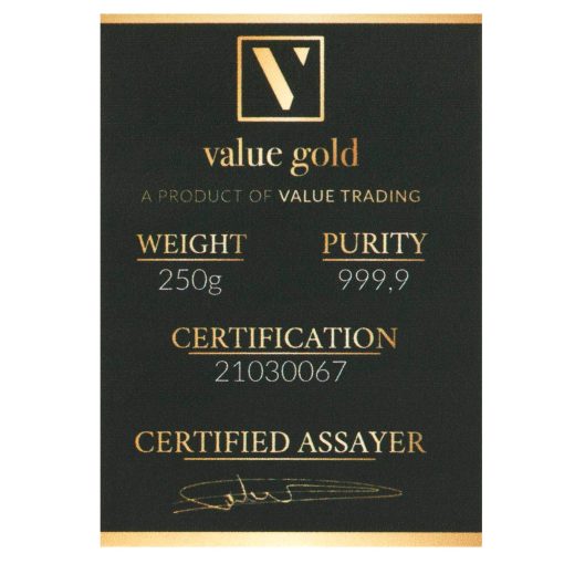 250 gram goudbaar met certificaat 24 karaat 999,9