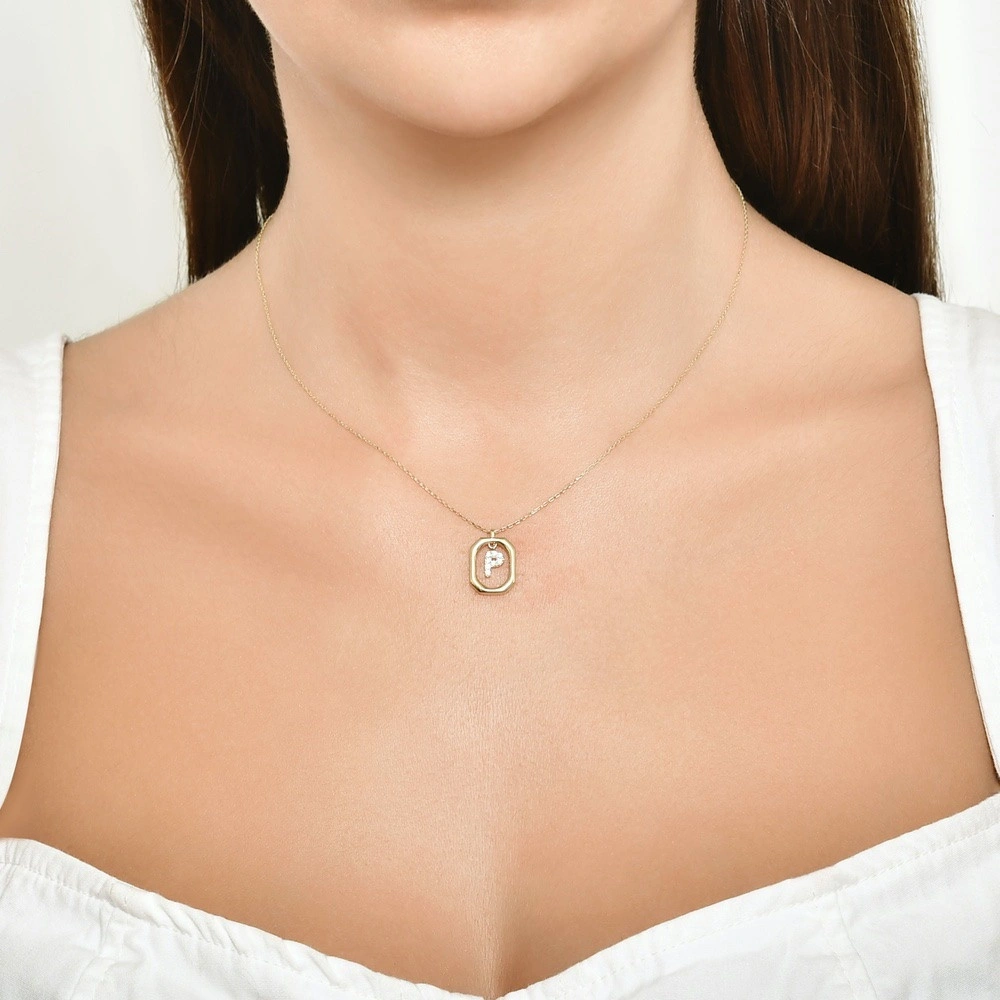 Goud Hanger Letter P met Ketting Zirkonia 14 karaats 4 Goud Hanger Letter P met Ketting Zirkonia 14 karaats - Afbeelding 2