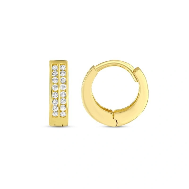 Gouden Oorringen 12 mm 3 mm Zirkonia 14 karaats 3 Gouden Oorringen 12 mm 3 mm Zirkonia 14 karaats