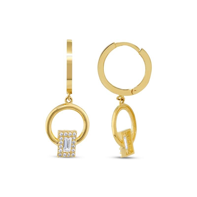 Gouden Oorringen Met Fantasie Baguette Hanger 30 mm 1.5 mm 14 karaats 3 Gouden Oorringen Met Fantasie Baguette Hanger 30 mm 1.5 mm 14 karaats