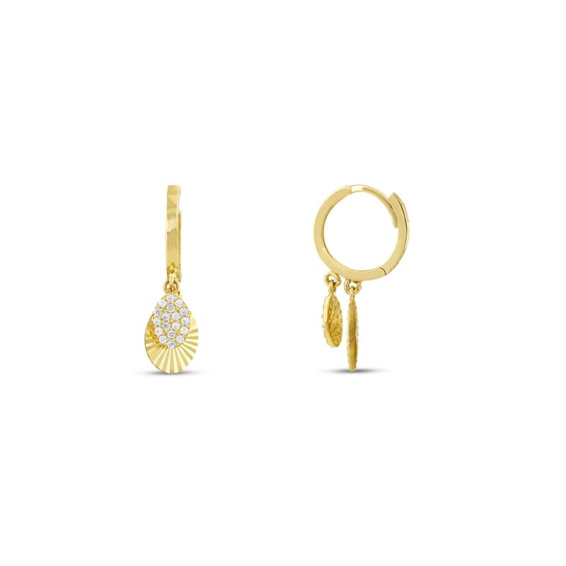 Gouden Oorringen Met Fantasie Zirkonia Hanger 26 mm 1.5 mm 14 karaats 3 Gouden Oorringen Met Fantasie Zirkonia Hanger 26 mm 1.5 mm 14 karaats