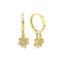 Gouden Oorringen Met Klaver Hanger 26 mm 2 mm 14 karaats