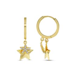 Gouden Oorringen Met Ster Hanger 27 mm 2 mm 14 karaats