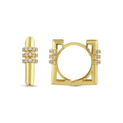 Gouden Oorringen Vierkant 14 mm 4 mm Zirkonia 14 karaats