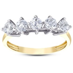 Gouden Damesring 5 Stenen Zirkonia 14 karaats