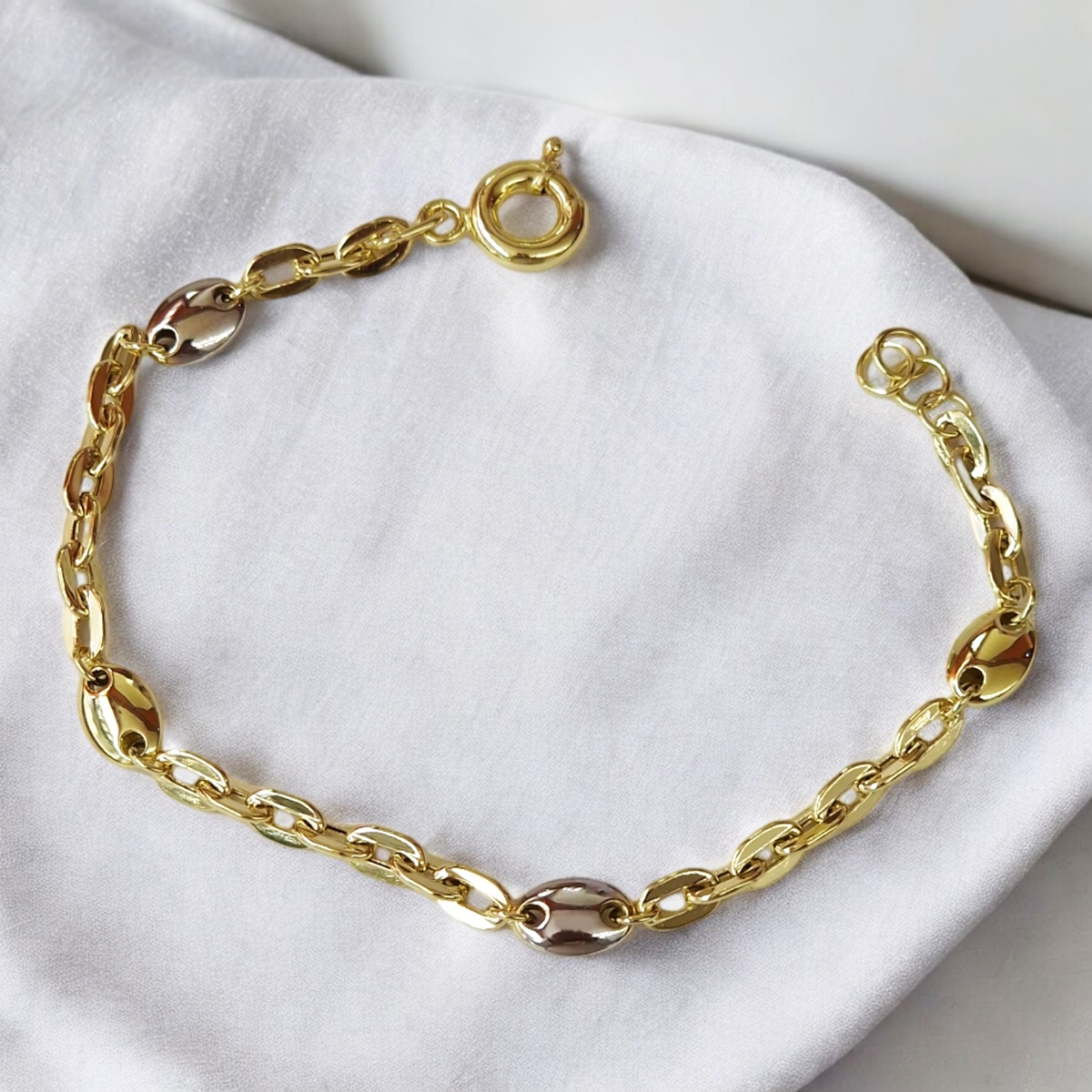 Gouden Bicolor Dames Armband 18 + 1 cm 6 mm 14 karaats 4 Gouden Bicolor Dames Armband 18 + 1 cm 6 mm 14 karaats - Afbeelding 2