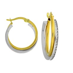 Gouden Bicolor Oorringen 19 mm 3.5 mm Zirkonia 14 karaats