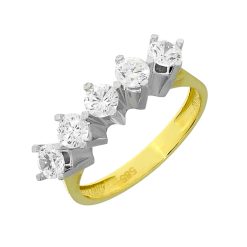 Gouden Damesring 5 Stenen Zirkonia 14 karaats