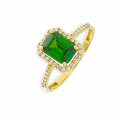 Gouden Damesring Smaragd Zirkonia 14 karaats