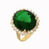 Gouden Damesring Smaragd Zirkonia 14 karaats