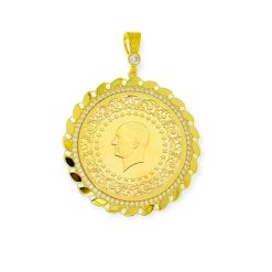 Alternative view of Gouden Muntrand Hanger Voor Gouden Tientje - Halve Lira - Hele Resat Zirkonia Pullu 14 karaats