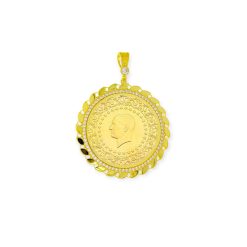 Alternative view of Gouden Muntrand Hanger Voor Gouden Vijfje - Kwart Lira Ataturk Zirkonia Pullu 14 karaats