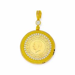 Alternative view of Gouden Muntrand Hanger Voor Gouden Vijfje - Kwart Lira Ataturk Zirkonia Koord 14 karaats