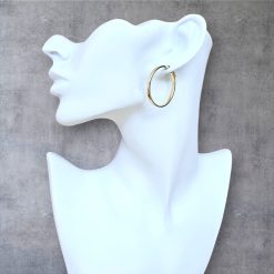 Gouden Oorringen Glans Plat Buis 34 mm 3 mm 14 karaats