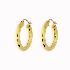 Gouden Oorringen Glans Ronde Buis 24 mm 4 mm 14 karaats