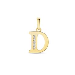 Goud Hanger Letter D Zirkonia 14 karaats