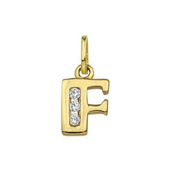 Goud Hanger Letter F Zirkonia 14 karaats