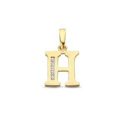 Goud Hanger Letter H Zirkonia 14 karaats