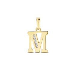 Goud Hanger Letter M Zirkonia 14 karaats