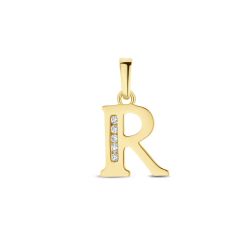 Goud Hanger Letter R Zirkonia 14 karaats