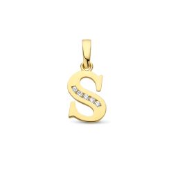 Goud Hanger Letter S Zirkonia 14 karaats