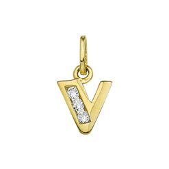 Goud Hanger Letter V Zirkonia 14 karaats