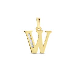 Goud Hanger Letter W Zirkonia 14 karaats