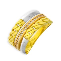 Gouden Damesring Tricolor Fantasie Zirkonia 18 karaats